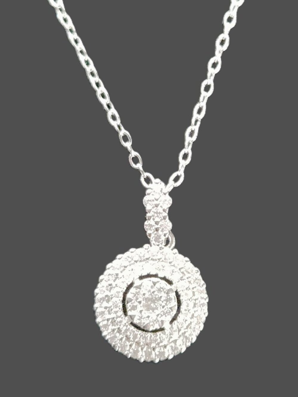 Circle within Circle PAVE Rhinestone 18" Chain Necklace Elegant 925 Sterling